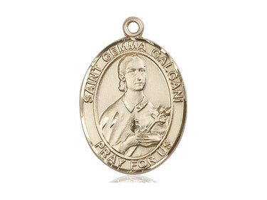 14kt Solid Gold St. Gemma Galgani Patron Saint Medal Pendant - 1 x 3/4 inch - Handmade in USA by Bliss Manufacturing