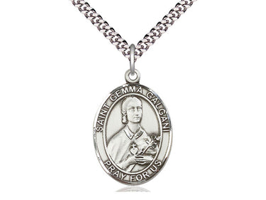 Sterling Silver St. Gemma Galgani Patron Saint Medal Necklace 1 x 3/4 inch with 24 inch Chain by Bliss