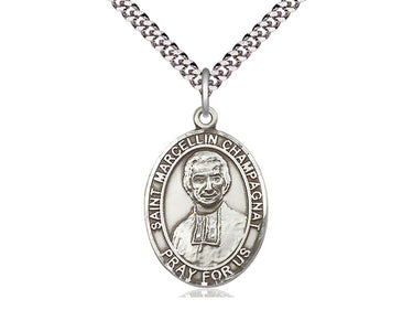 Sterling silver St. Marcellin Champagnat patron saint medal necklace with 24 inch chain by Bliss