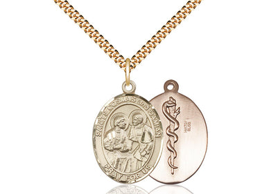 14kt Gold Filled Sts. Cosmas and Damian Doctors patron saint medal necklace with 24 inch curb chain by Bliss