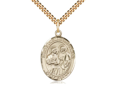 14kt Gold Filled Sts. Cosmas and Damian patron saint medal necklace with 24 inch curb chain by Bliss