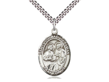 Sterling silver Sts. Cosmas and Damian patron saint medal necklace 1 x 3/4 inch with 24 inch curb chain by Bliss