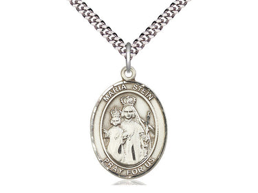 Sterling Silver Maria Stein Catholic Medal Necklace with 1 x 3/4 inch pendant on 24 inch chain by Bliss
