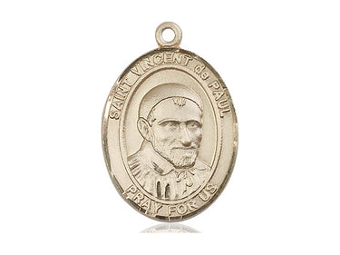 14kt Solid Gold St. Vincent de Paul Patron Saint Medal Pendant 1 inch by 3/4 inch handcrafted by Bliss Manufacturing USA