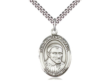 Sterling Silver St. Vincent de Paul Patron Saint Medal Necklace 1 inch by 3/4 inch with 24 inch chain by Bliss Manufacturing