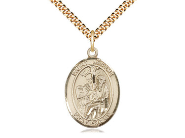 Gold Filled St. Jerome patron saint medal necklace with 1x3/4 inch pendant on 24 inch curb chain by Bliss Manufacturing