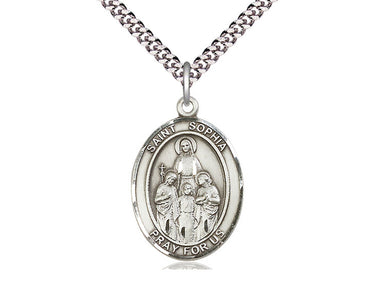 Sterling Silver St. Sophia Patron Saint Medal Necklace 1x3/4 inch with 24 inch chain by Bliss