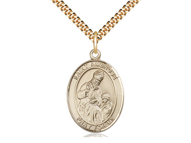 14kt Gold Filled St. Ambrose Patron Saint Medal Necklace 1x3/4 inch on 24 inch chain by Bliss