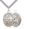 Sterling silver St. Christopher volleyball medal necklace, 1 x 3/4 inch pendant on 24 inch chain, USA made by Bliss