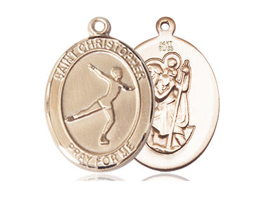14kt Solid Gold St. Christopher Figure Skating Medal Pendant 1 inch x 3/4 inch handcrafted by Bliss