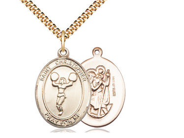 14kt gold filled St. Christopher patron saint medal necklace 1 x 3/4 inch with 24 inch curb chain by Bliss Manufacturing
