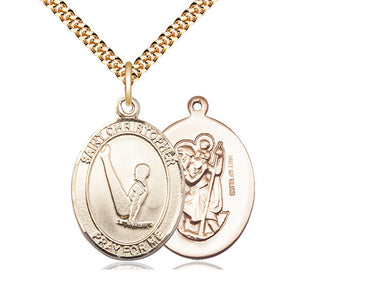 14kt Gold Filled St. Christopher Gymnastics Pendant Necklace 1 x 3/4 inch on 24 inch Chain by Bliss Manufacturing