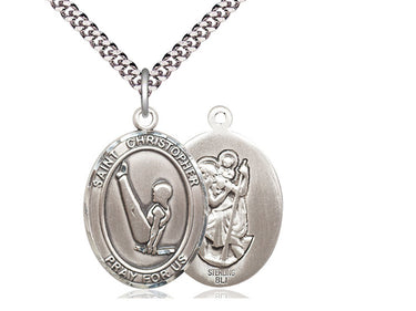 Sterling Silver St. Christopher Gymnastics Pendant Necklace 1 x 3/4 inch on 24 inch Chain by Bliss Manufacturing