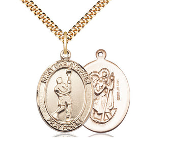 14kt Gold Filled St. Christopher Lacrosse Patron Saint Medal Necklace 1 x 3/4 Pendant 24 Inch Chain by Bliss