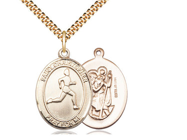 14kt Gold Filled St. Christopher Track and Field Medal Necklace 1 inch by 3/4 inch with 24 inch Chain by Bliss Manufacturing USA