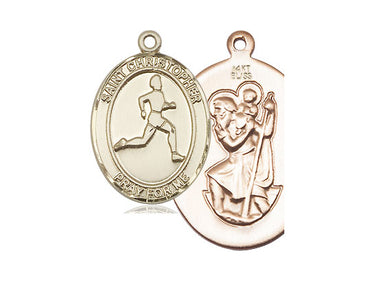 14kt Solid Gold St Christopher Track and Field Patron Saint Medal Pendant 1 inch by 3/4 inch Handmade by Bliss