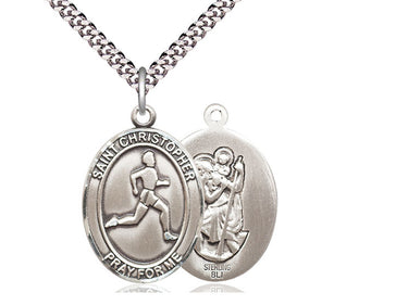 Sterling Silver St. Christopher Track & Field Catholic Medal Necklace 1 inch pendant 24 inch chain by Bliss