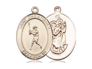 14kt Solid Gold St. Christopher Baseball Medal Pendant 1 x 0.75 inches Handcrafted by Bliss