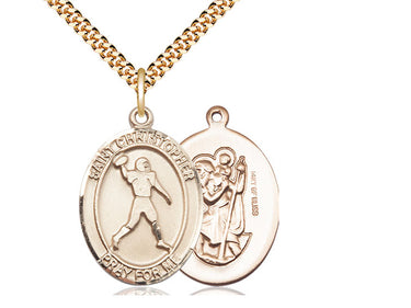 14kt gold filled St Christopher football medal necklace 1 x 3/4 inch with 24 inch curb chain by Bliss