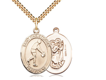 14kt Gold Filled St. Christopher Basketball Pendant Necklace 1 x 3/4 inches with 24 inch chain by Bliss