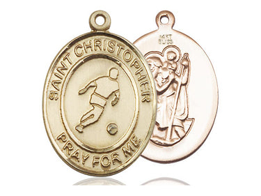 14kt Solid Gold St. Christopher Soccer Medal Pendant 1 inch by 3/4 inch handcrafted by Bliss