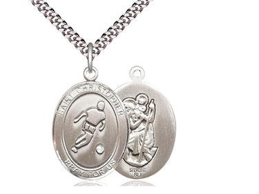 Sterling Silver St. Christopher Soccer Medal Necklace 1x3/4 inch on 24 inch chain by Bliss Manufacturing