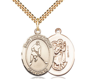 14kt gold filled medium St. Christopher ice hockey medal necklace 1 x 3/4 inch with 24 inch chain by Bliss