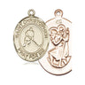 14kt solid gold St. Christopher ice hockey medal pendant, 1 inch by 3/4 inch, handcrafted by Bliss Manufacturing