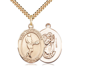 14kt Gold Filled St. Christopher Patron Saint Medal Necklace 1 inch by 3/4 inch with 24 inch Curb Chain by Bliss