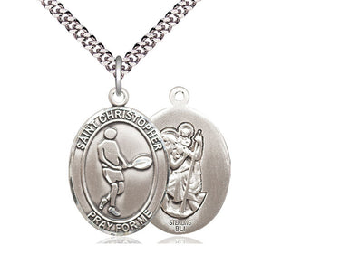 Sterling Silver St. Christopher Medal Necklace 1 inch x 3/4 inch with 24 inch chain by Bliss Manufacturing