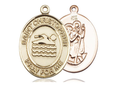 14kt Solid Gold St. Christopher Medal Pendant 1x3/4 inch handcrafted in USA by Bliss Manufacturing