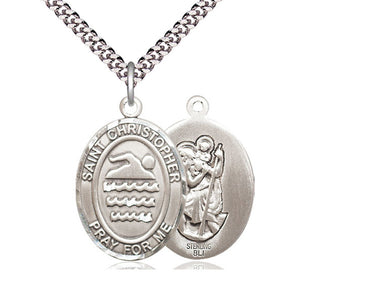 Sterling silver St. Christopher patron saint medal necklace with 24 inch curb chain, medium 1x3/4 pendant, Bliss USA
