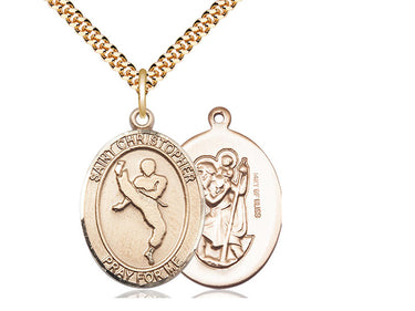 14kt Gold Filled St Christopher Martial Arts Catholic Medal Necklace 1 x 3/4 inch with 24 inch chain by Bliss