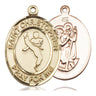 14kt solid gold St. Christopher patron saint medal pendant, 1 inch by 3/4 inch medium size, handcrafted by Bliss Manufacturing USA