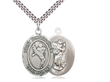 Sterling silver St. Christopher patron saint medal necklace, 1x3/4 inch pendant with 24 inch chain, handmade by Bliss Manufacturing USA