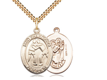 Gold Filled St Christopher Wrestling Medal Necklace 14kt 1 inch pendant 24 inch chain Bliss USA handcrafted