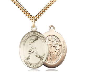 14kt Gold Filled St. Sebastian Baseball Medal Necklace - 1x3/4 inch pendant on 24 inch chain by Bliss