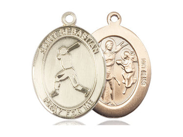 14kt Solid Gold St. Sebastian Baseball Medal Pendant 1x3/4 inch handmade by Bliss