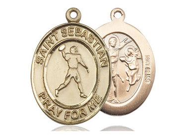 14kt solid gold St. Sebastian football medal pendant 1 inch by 3/4 inch handcrafted by Bliss