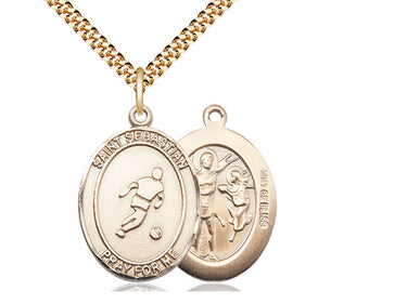14kt Gold Filled St. Sebastian Soccer Medal Necklace 1x3/4 inch on 24 inch chain by Bliss Manufacturing