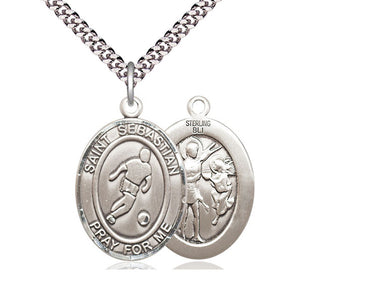 Sterling Silver St. Sebastian Soccer Medal Necklace 1 x 3/4 inch pendant 24 inch chain Bliss USA