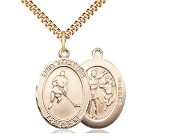 14kt Gold Filled St. Sebastian Ice Hockey Medal Necklace with 24 inch chain by Bliss Manufacturing