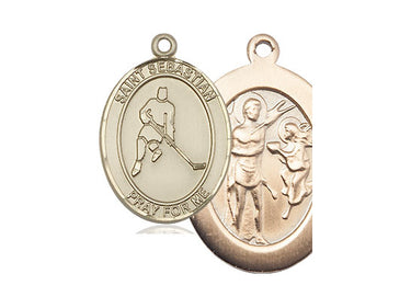 14kt solid gold St. Sebastian ice hockey medal pendant by Bliss Manufacturing