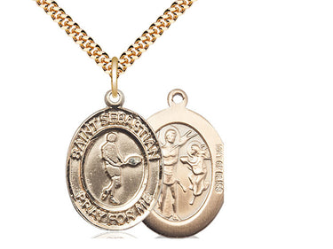 14kt Gold Filled St. Sebastian Medal Necklace 1 inch x 3/4 inch with 24 inch Curb Chain - Handcrafted by Bliss USA