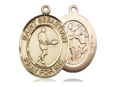 14kt Solid Gold St. Sebastian Medal Pendant 1 inch x 3/4 inch handcrafted by Bliss Manufacturing