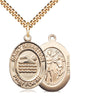 14kt gold filled St. Sebastian patron saint medal necklace with 24 inch curb chain, medium 1x3/4 pendant, Bliss USA