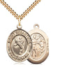 14kt gold filled St. Sebastian patron saint medal necklace, 1 inch by 3/4 inch on 24 inch curb chain, handcrafted by Bliss USA