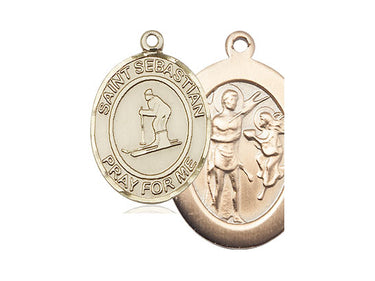 14kt solid gold St. Sebastian skiing medal pendant 1 inch patron saint athletes handcrafted Bliss
