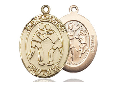 14kt solid gold St. Sebastian wrestling medal pendant 1 inch by 3/4 inch handmade in USA by Bliss
