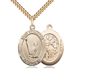 14kt Gold Filled St. Sebastian Gymnastics Medal Necklace 1x3/4 inch on 24 inch Chain by Bliss Manufacturing